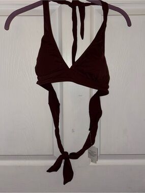 Amazon Essentials Women’s Solid Brown Halter Bikini Top Adjustable Strap M